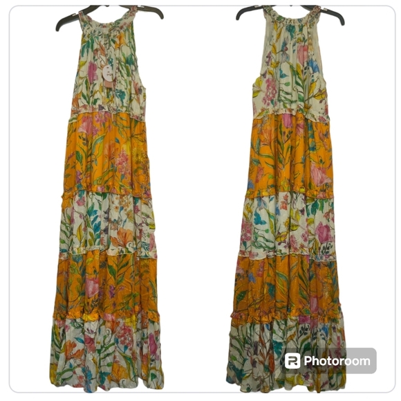 PQ Swim x Anthropologie Floral Ruffle Tiered Maxi Dress Orange M/L - Picture 4 of 14